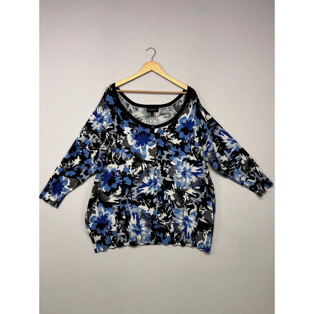 Floral Abstract Lane Bryant Women 26/28 Blue Black Button Front Cardigan Sweater